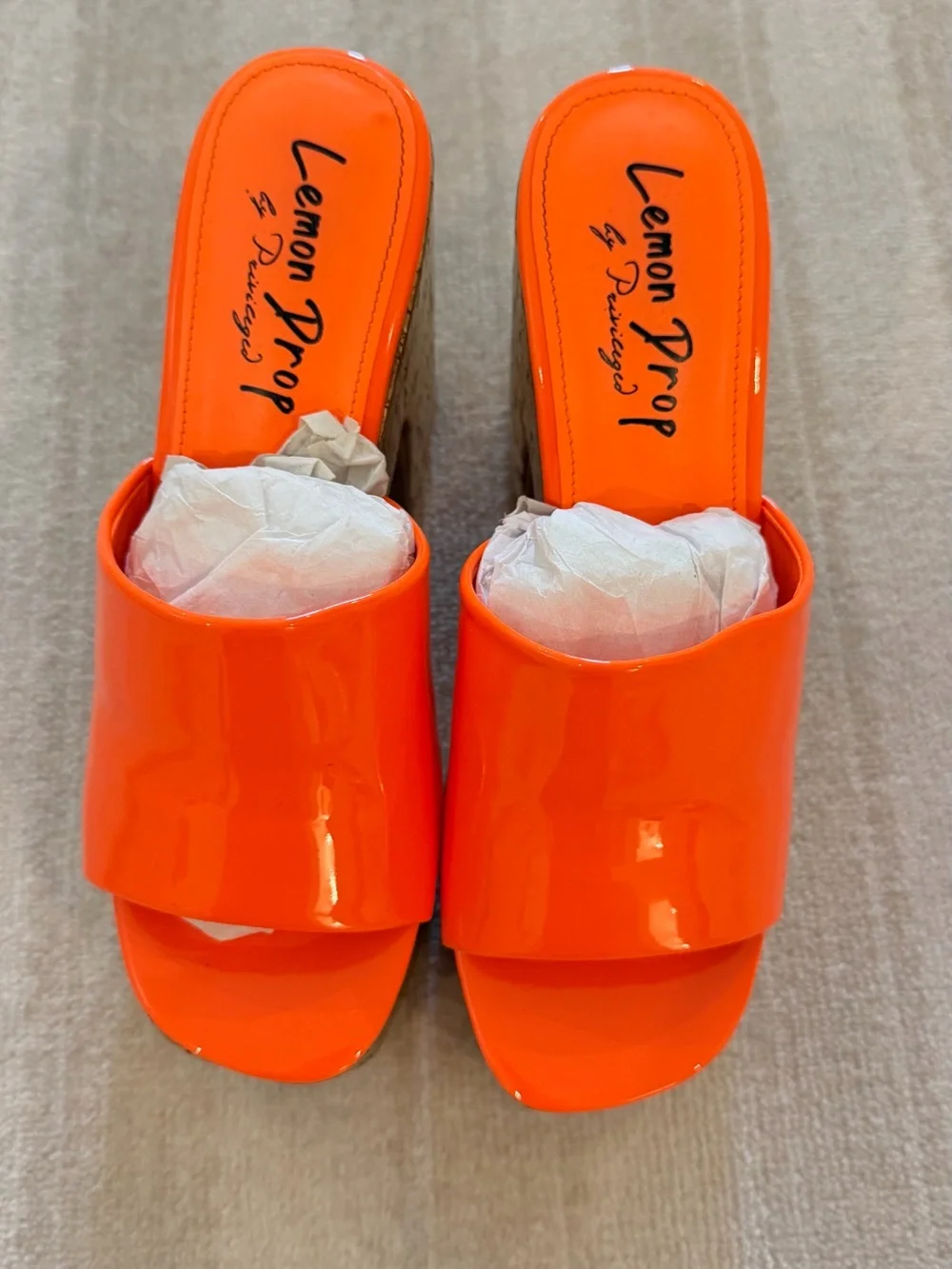 Lemon Drop by Privileged Shoes Gigietta Orange Platform Heels
